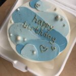 Blue white Korean bento cake happy birthday hearts pearls custom Karachi