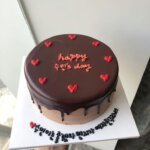 Dark chocolate drip cake red hearts custom message birthday Karachi