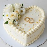 Heart shaped cake with white roses.