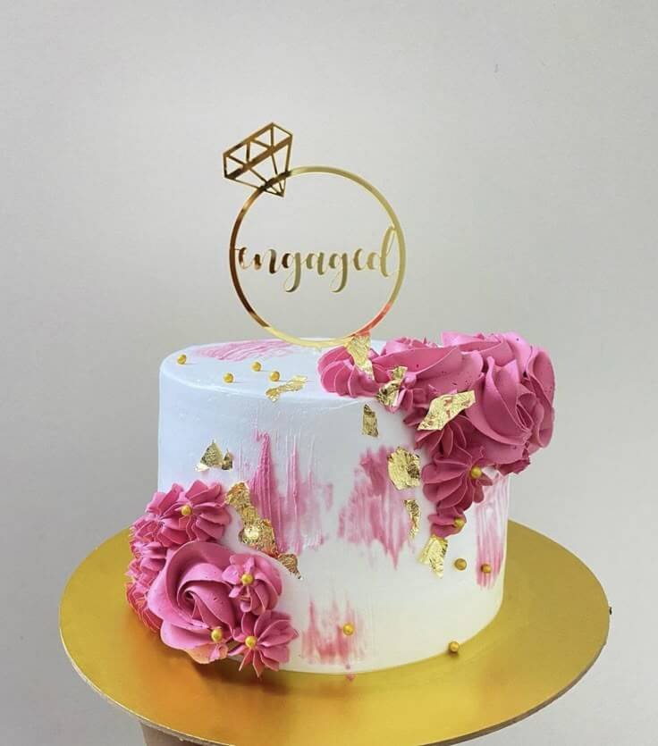 White pink floral engagement cake gold engaged topper Karachi