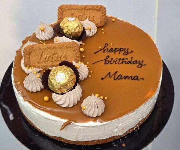 Lotus biscoff ferrero rocher custom birthday cake caramel Karachi