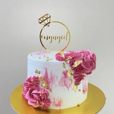 White pink floral engagement cake gold engaged topper Karachi