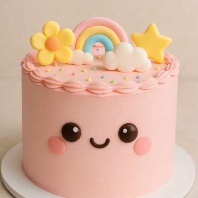 Pink kawaii face rainbow star custom 2 pound cake Karachi