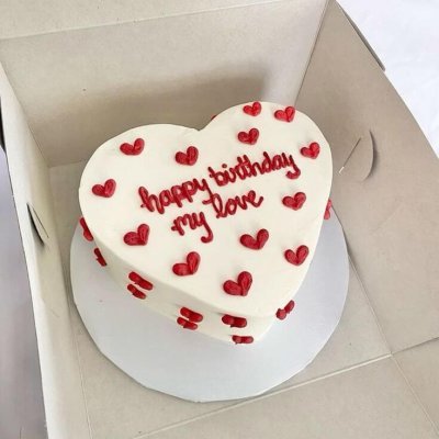 White heart shaped birthday cake red hearts vintage custom Karachi